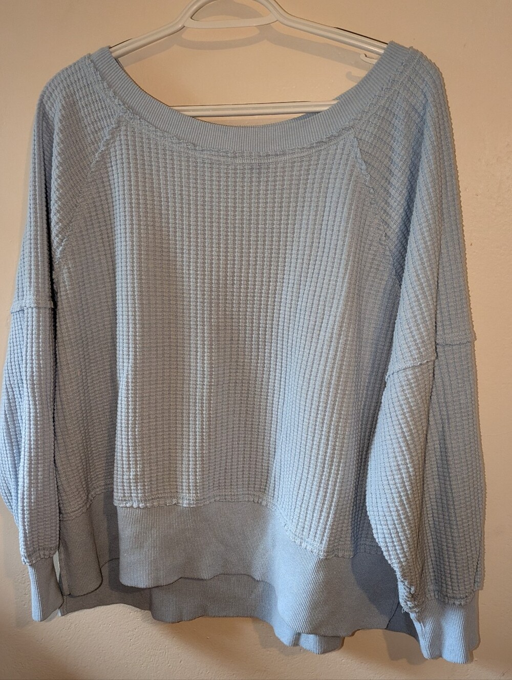 American Eagle Outfitters Light Blue Waffle Crewneck Sweater
